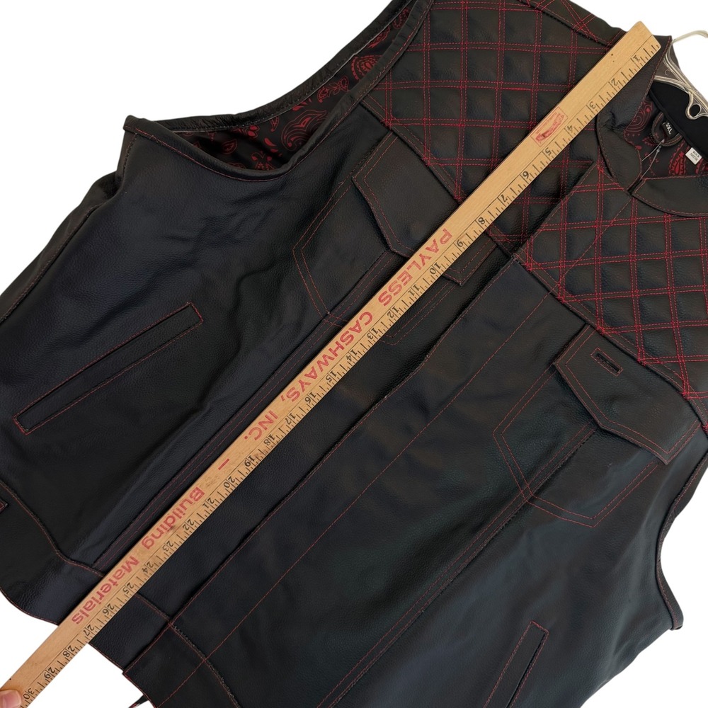 Jackets4Bikes Black Leather Biker Vest Red Quilted Stitching Gun Pocket 2XL NEW - Picture 12 of 13
